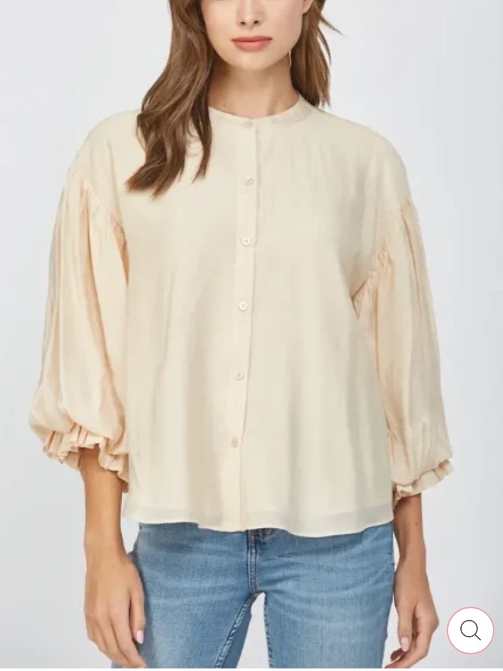 Fate Effortless Grace Champagne Blouse with Billowing Sleeves Gathered Back Med